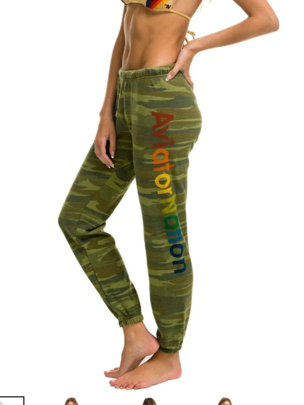 SET sweatpants and sweatshirt aviator Nation Olive Camo with Rainbow